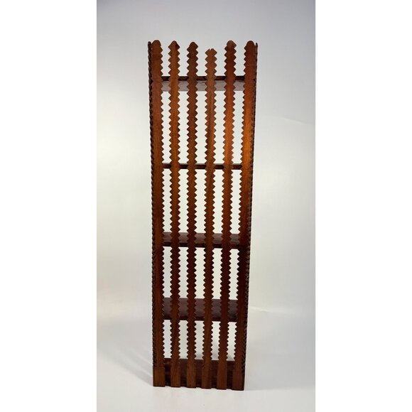 Wood Wall Shelf Eterage Unique Folk Art Shelf Ric Rac Design Hand Carved Walnut - Picture 12 of 12